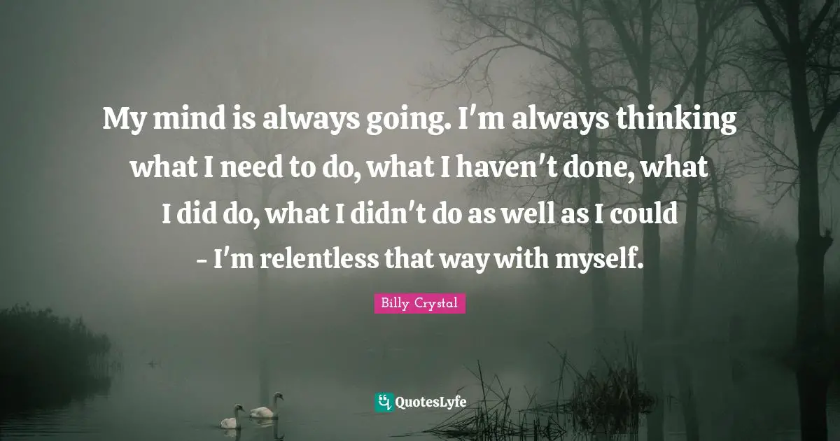 Billy Crystal Quotes: "My mind is always going. I'm always thinking what I need to do, what I haven't done, what I did do, what I didn't do as well as I could - I'm relentless that way with myself."