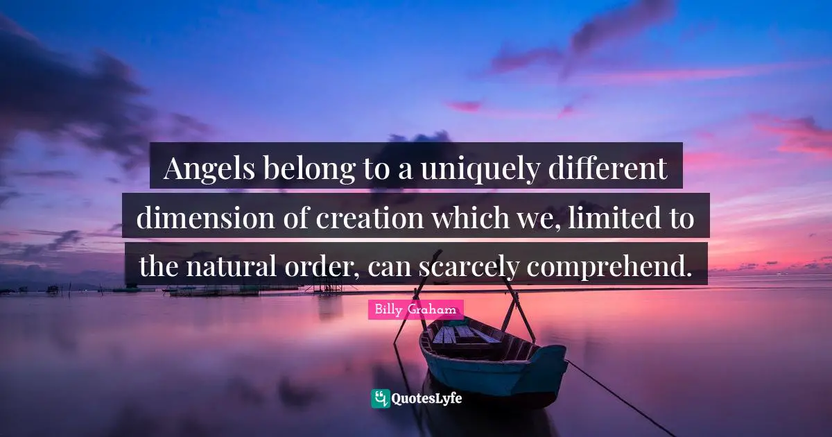 Angels belong to a uniquely different dimension of creation which we, limited to the natural order, can scarcely comprehend.