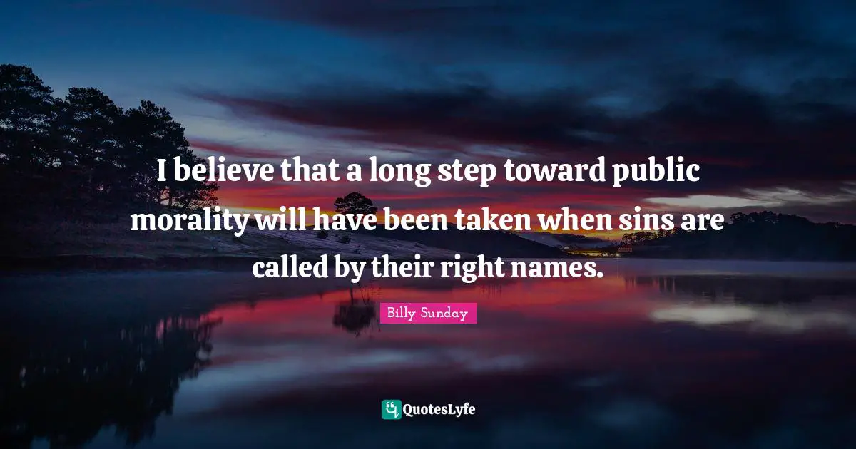 I believe that a long step toward public morality will have been taken when sins are called by their right names.