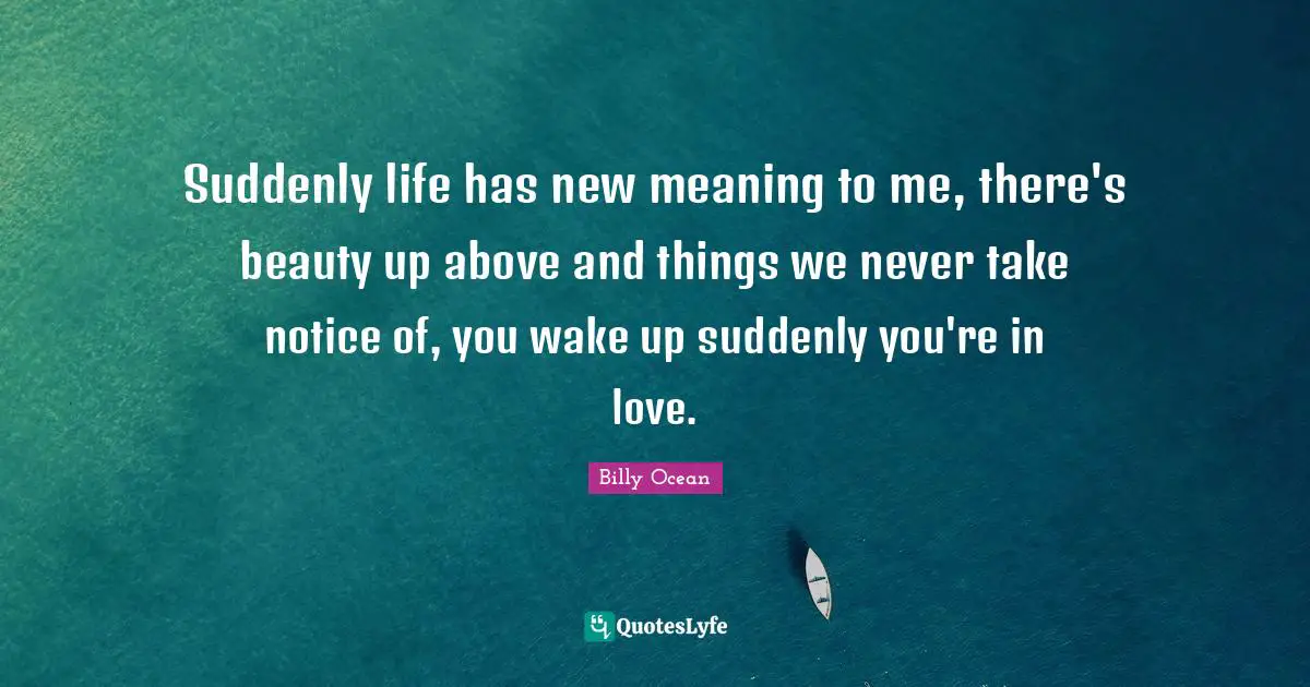 Suddenly life has new meaning to me, there's beauty up above and things we never take notice of, you wake up suddenly you're in love.