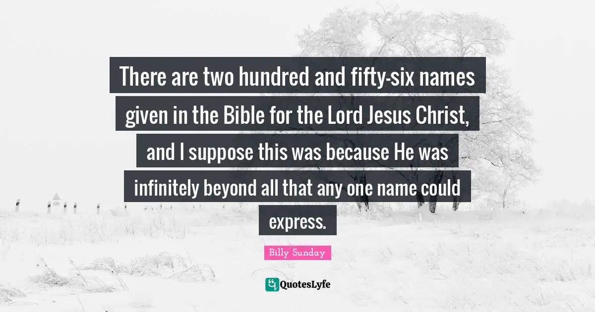 Six Quotes: "There are two hundred and fifty-six names given in the Bible for the Lord Jesus Christ, and I suppose this was because He was infinitely beyond all that any one name could express."