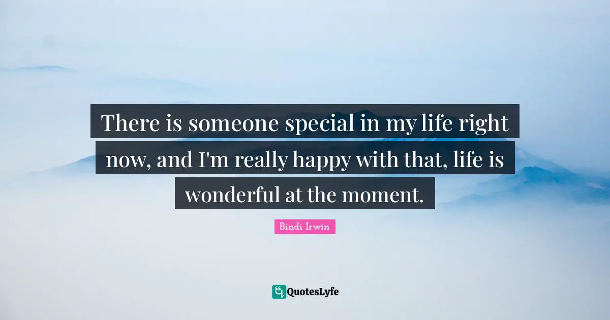 Really Happy Quotes: "There is someone special in my life right now, and I'm really happy with that, life is wonderful at the moment."