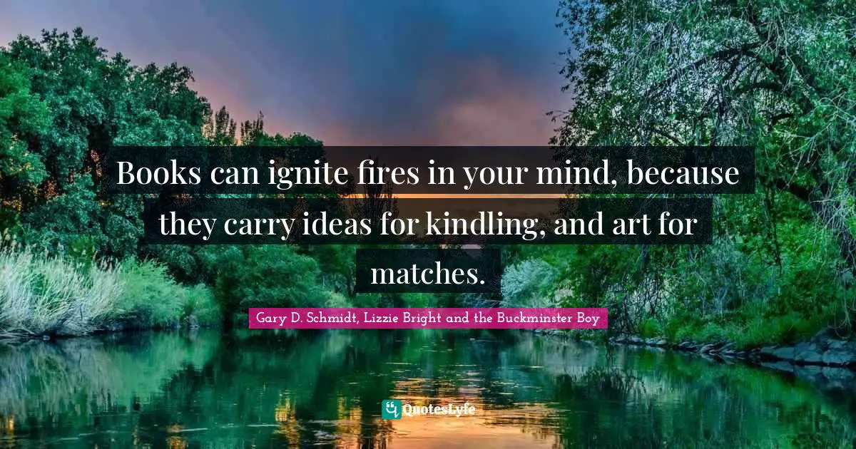 Books can ignite fires in your mind, because they carry ideas for kindling, and art for matches.
