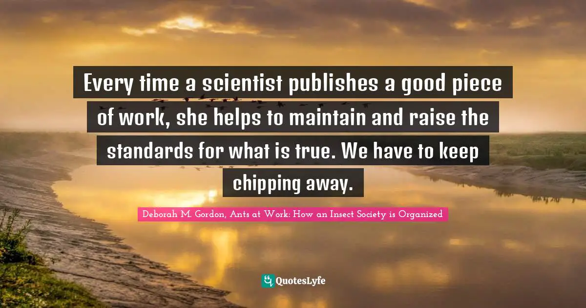 Every time a scientist publishes a good piece of work, she helps to maintain and raise the standards for what is true. We have to keep chipping away.