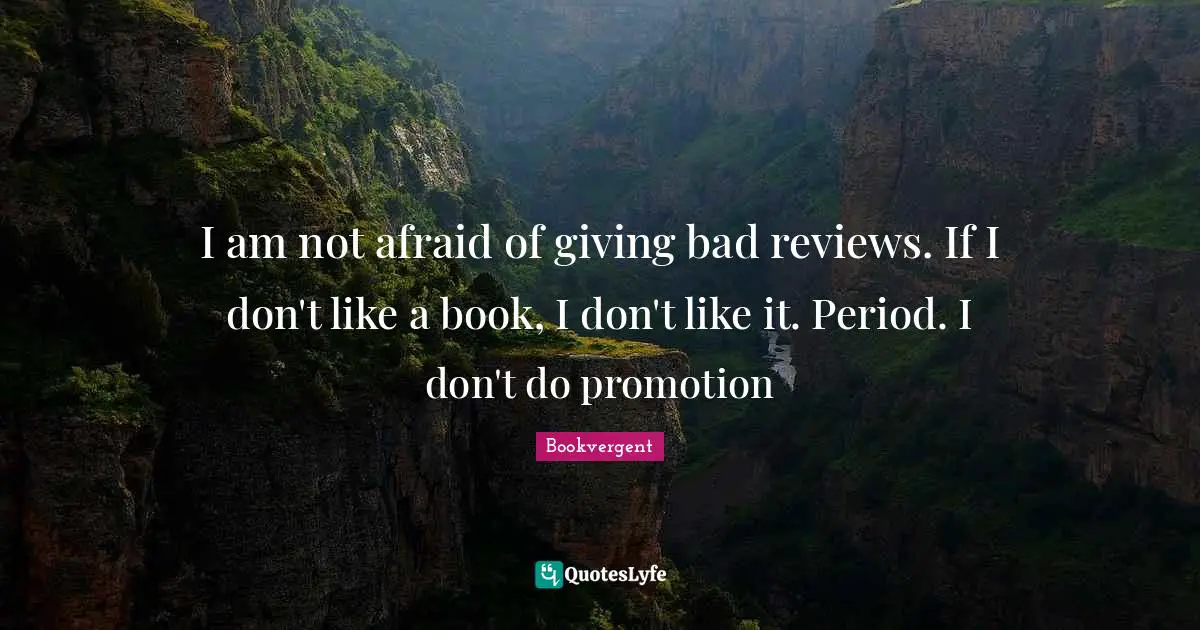 I am not afraid of giving bad reviews. If I don't like a book, I don't like it. Period. I don't do promotion