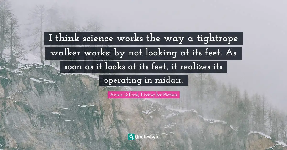 I think science works the way a tightrope walker works: by not looking at its feet. As soon as it looks at its feet, it realizes its operating in midair.