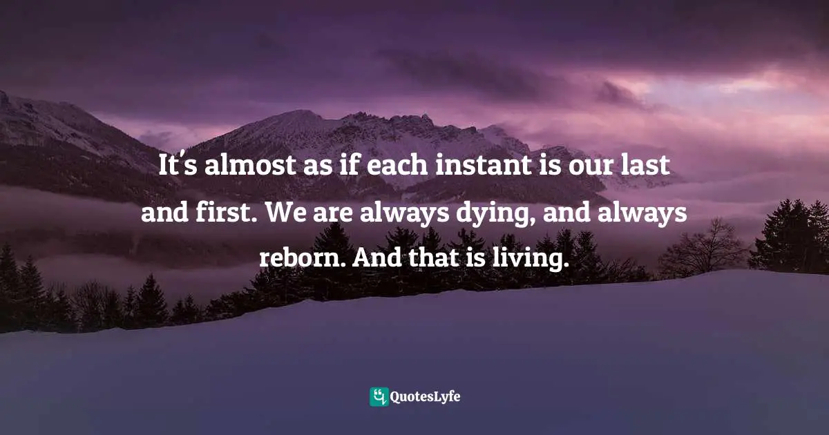 It's almost as if each instant is our last and first. We are always dying, and always reborn. And that is living.