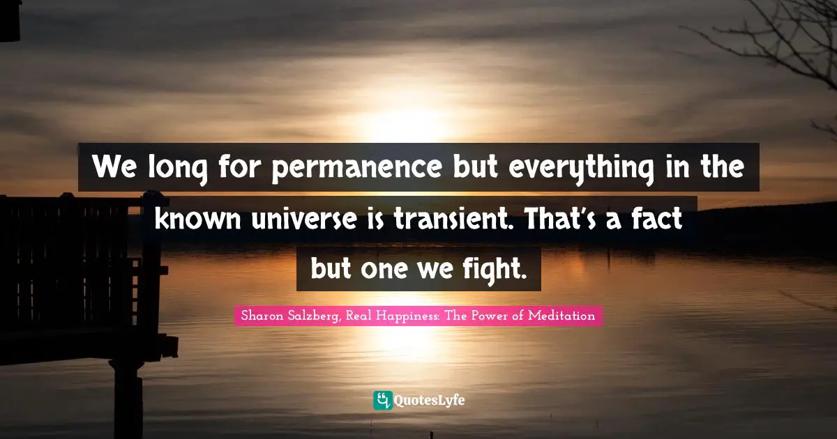 We long for permanence but everything in the known universe is transient. That’s a fact but one we fight.