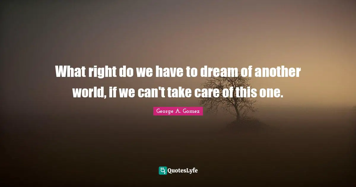 What right do we have to dream of another world, if we can't take care of this one.
