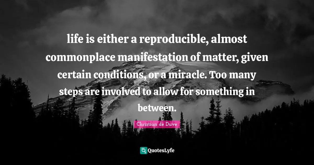 life is either a reproducible, almost commonplace manifestation of matter, given certain conditions, or a miracle. Too many steps are involved to allow for something in between.