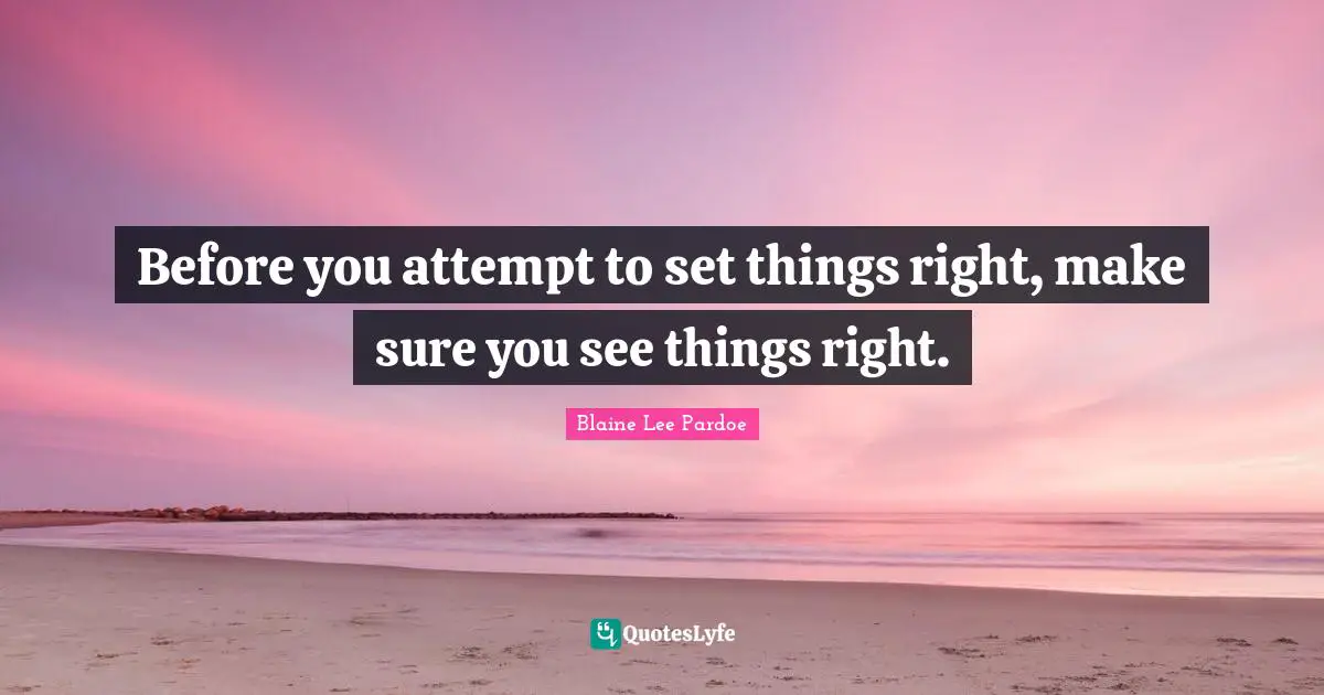 Before you attempt to set things right, make sure you see things right.