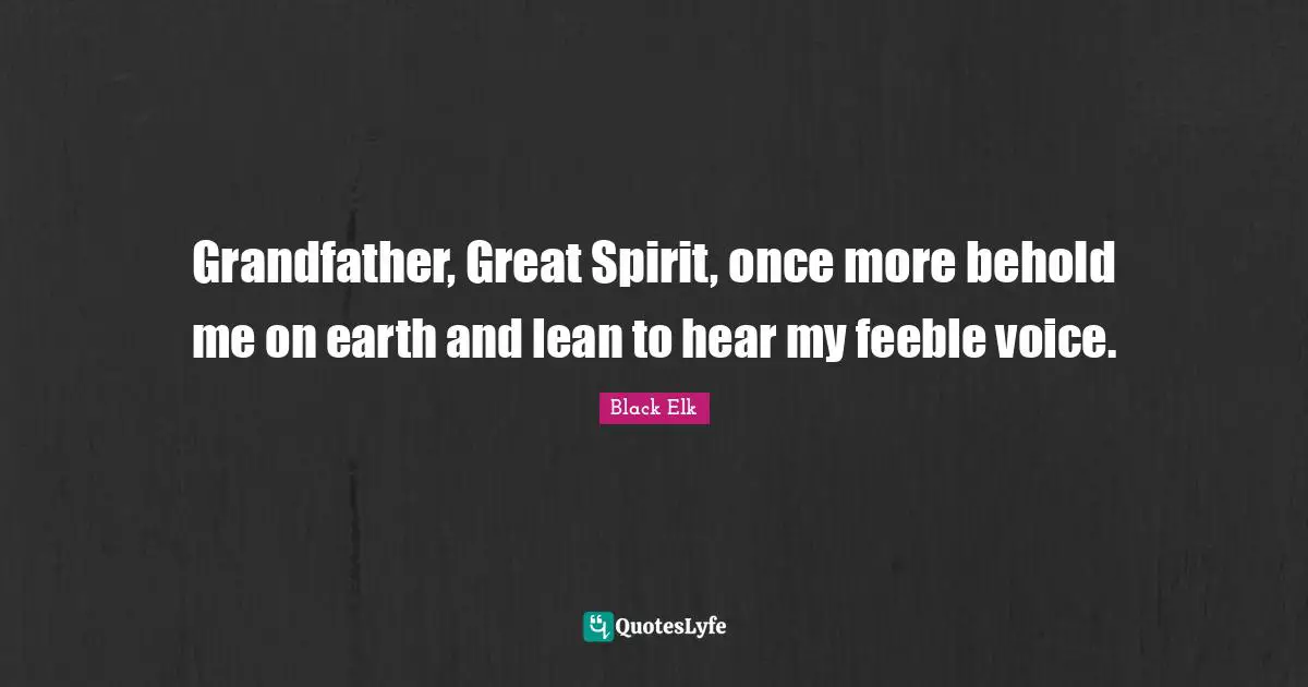 Black Elk Quotes: "Grandfather, Great Spirit, once more behold me on earth and lean to hear my feeble voice."