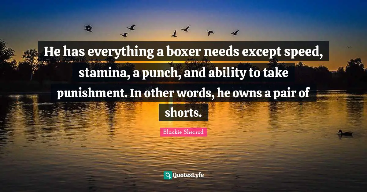 He has everything a boxer needs except speed, stamina, a punch, and ability to take punishment. In other words, he owns a pair of shorts.