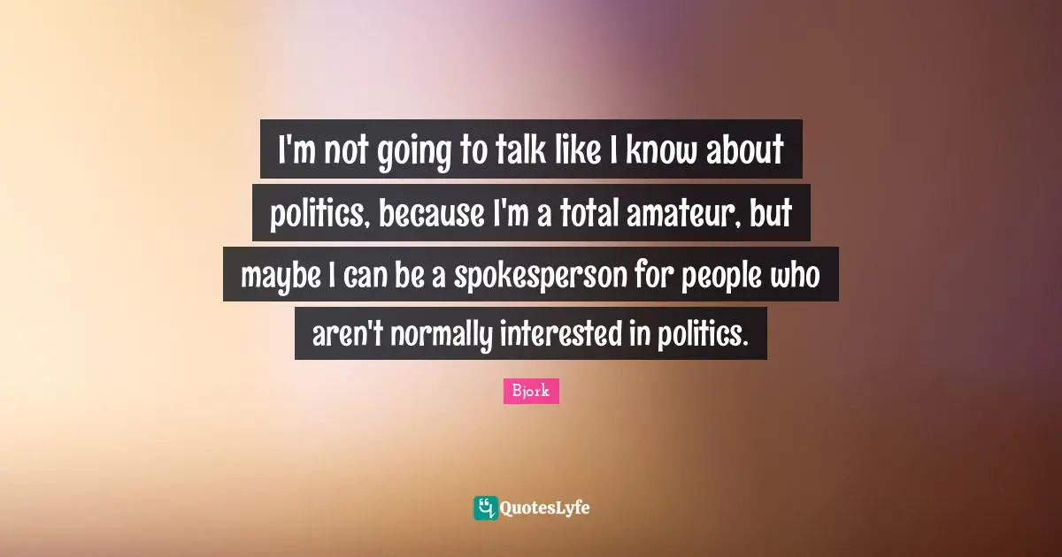 I'm not going to talk like I know about politics, because I'm a total amateur, but maybe I can be a spokesperson for people who aren't normally interested in politics.