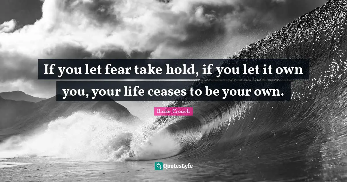 Blake Crouch Quotes: "If you let fear take hold, if you let it own you, your life ceases to be your own."
