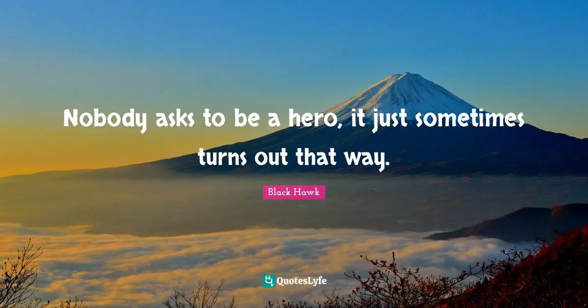 Black Hawk Quotes: "Nobody asks to be a hero, it just sometimes turns out that way."