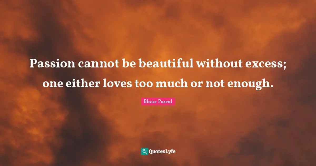Passion cannot be beautiful without excess; one either loves too much or not enough.
