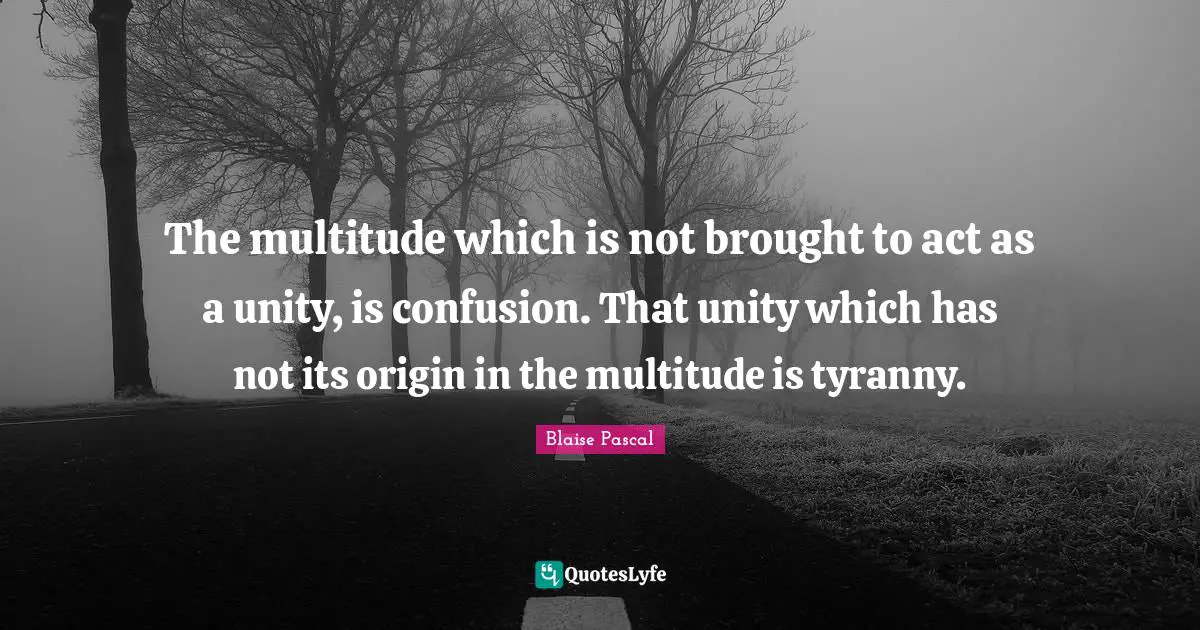 The multitude which is not brought to act as a unity, is confusion. That unity which has not its origin in the multitude is tyranny.