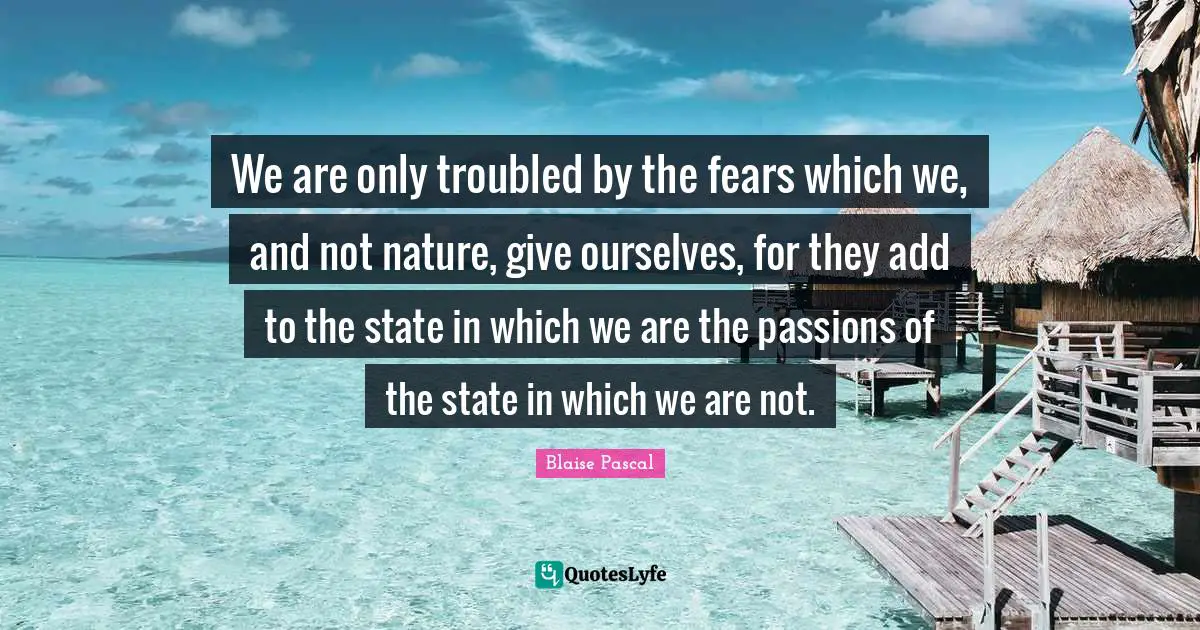We are only troubled by the fears which we, and not nature, give ourselves, for they add to the state in which we are the passions of the state in which we are not.