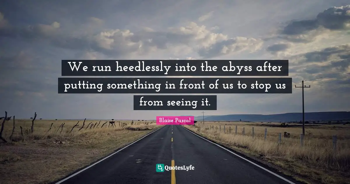 We run heedlessly into the abyss after putting something in front of us to stop us from seeing it.
