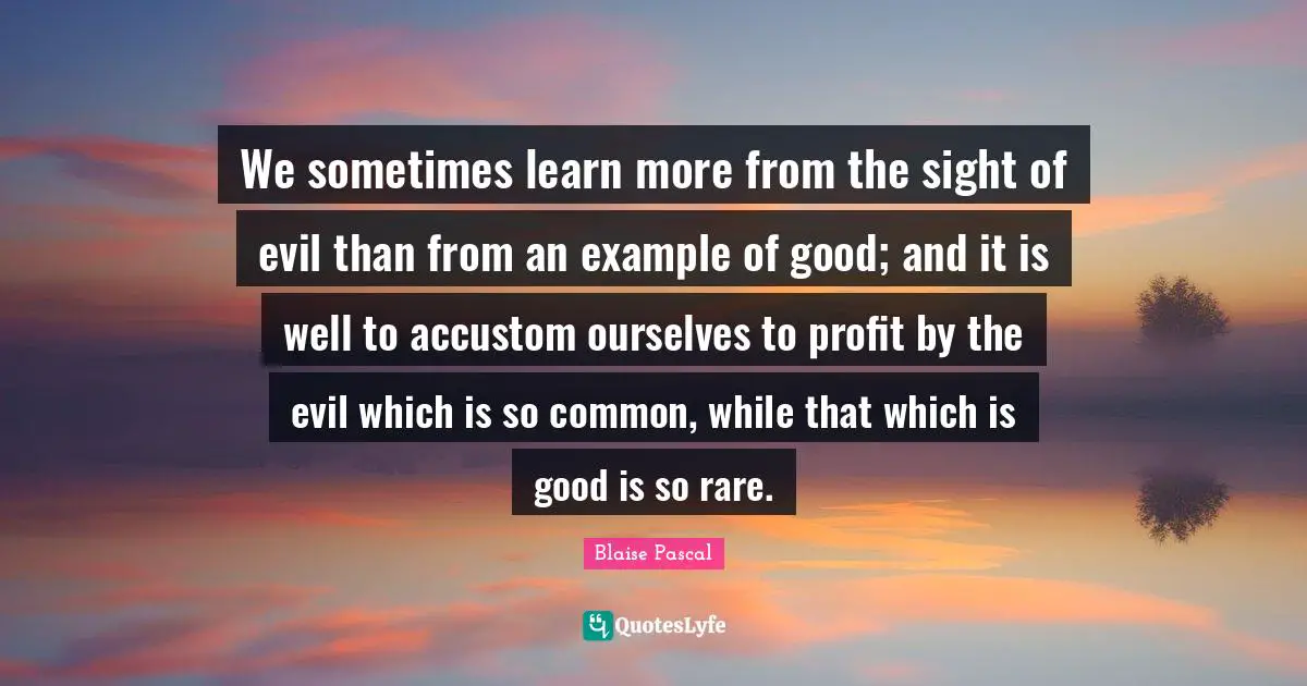 We sometimes learn more from the sight of evil than from an example of good; and it is well to accustom ourselves to profit by the evil which is so common, while that which is good is so rare.