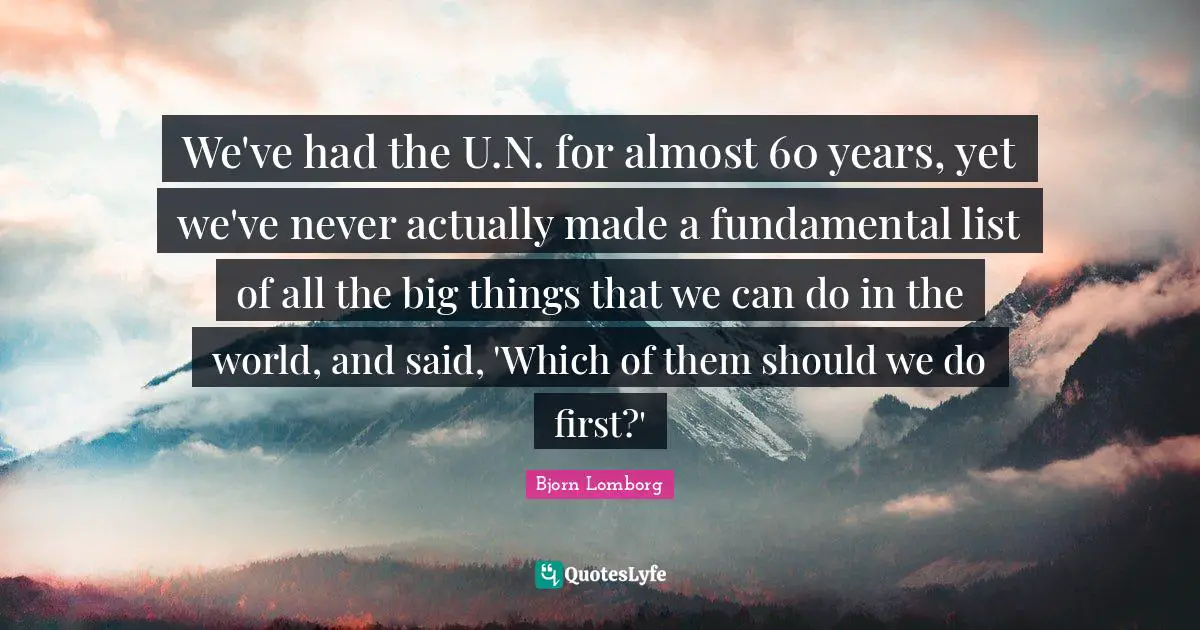 We've had the U.N. for almost 60 years, yet we've never actually made a fundamental list of all the big things that we can do in the world, and said, 'Which of them should we do first?'