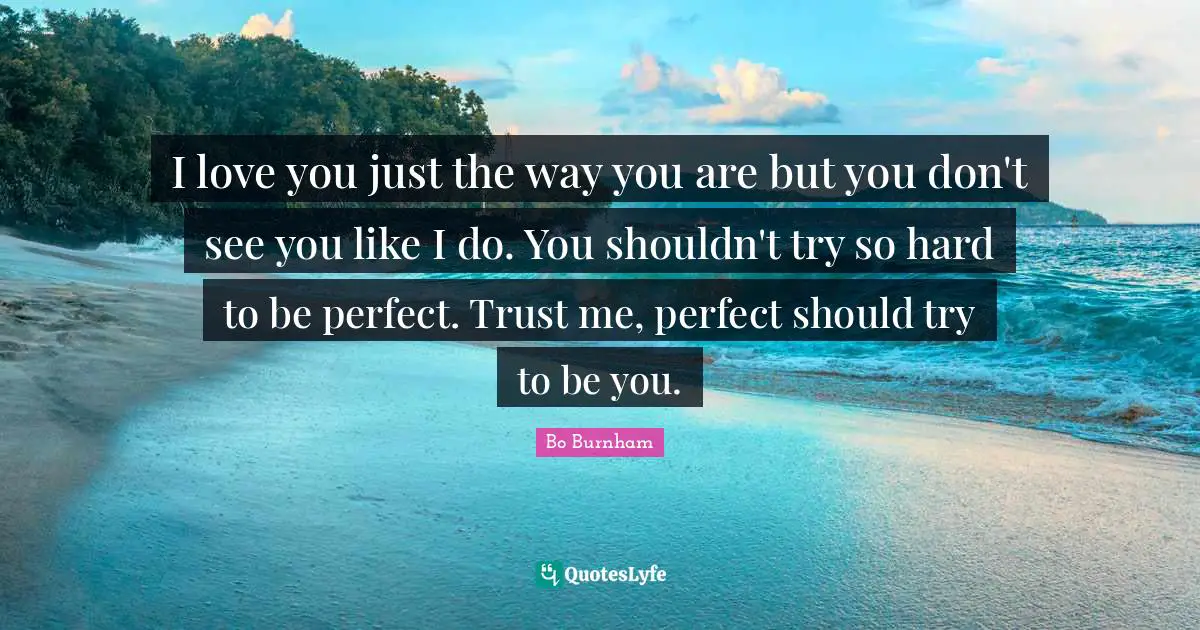 Bo Burnham Quotes: I love you just the way you are but you don't see you like I do. You shouldn't try so hard to be perfect. Trust me, perfect should try to be you.