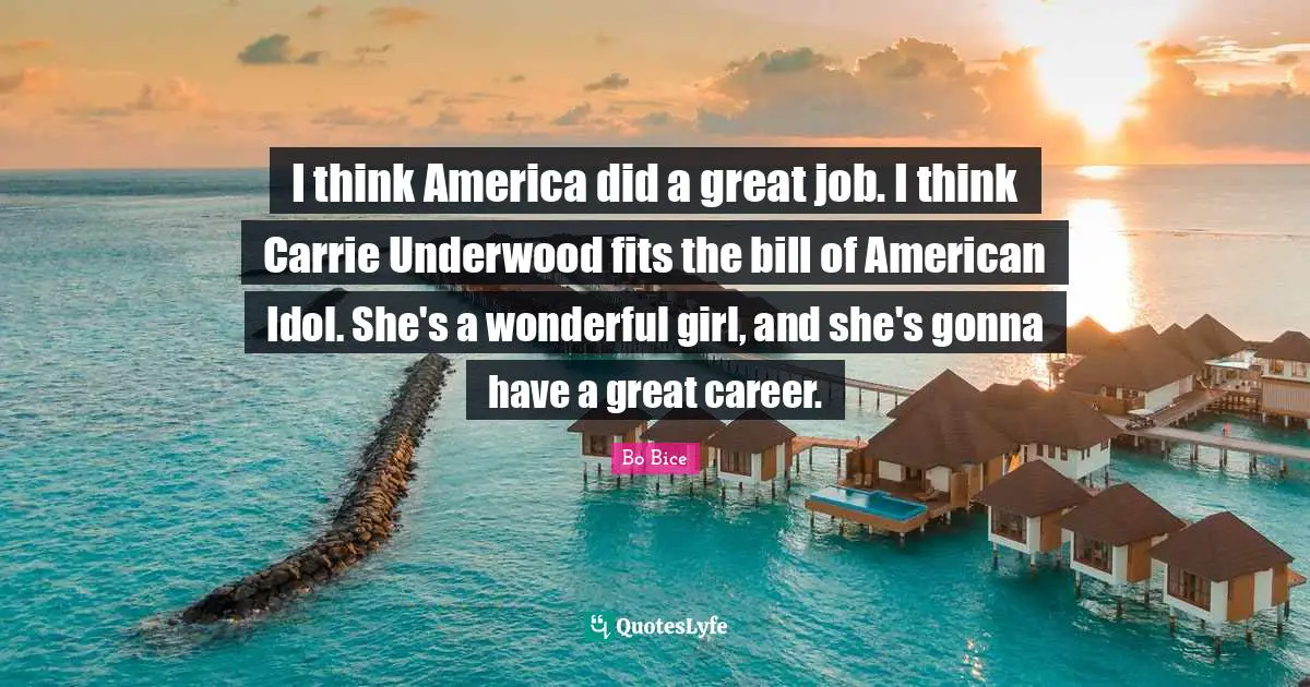 I think America did a great job. I think Carrie Underwood fits the bill of American Idol. She's a wonderful girl, and she's gonna have a great career.