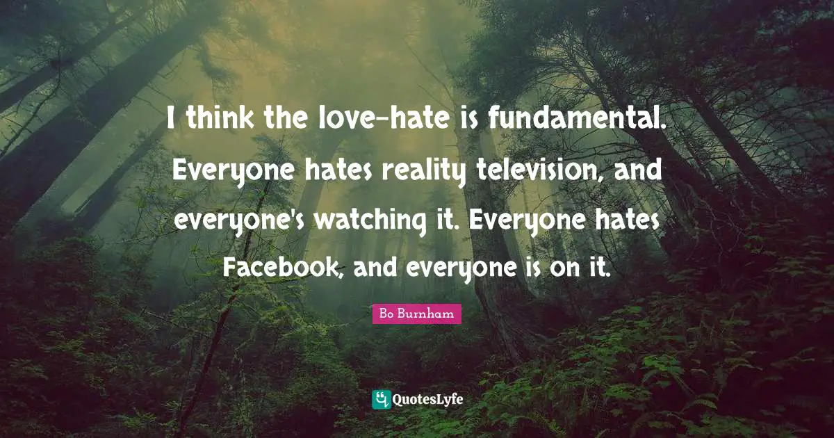 I think the love-hate is fundamental. Everyone hates reality television, and everyone's watching it. Everyone hates Facebook, and everyone is on it.