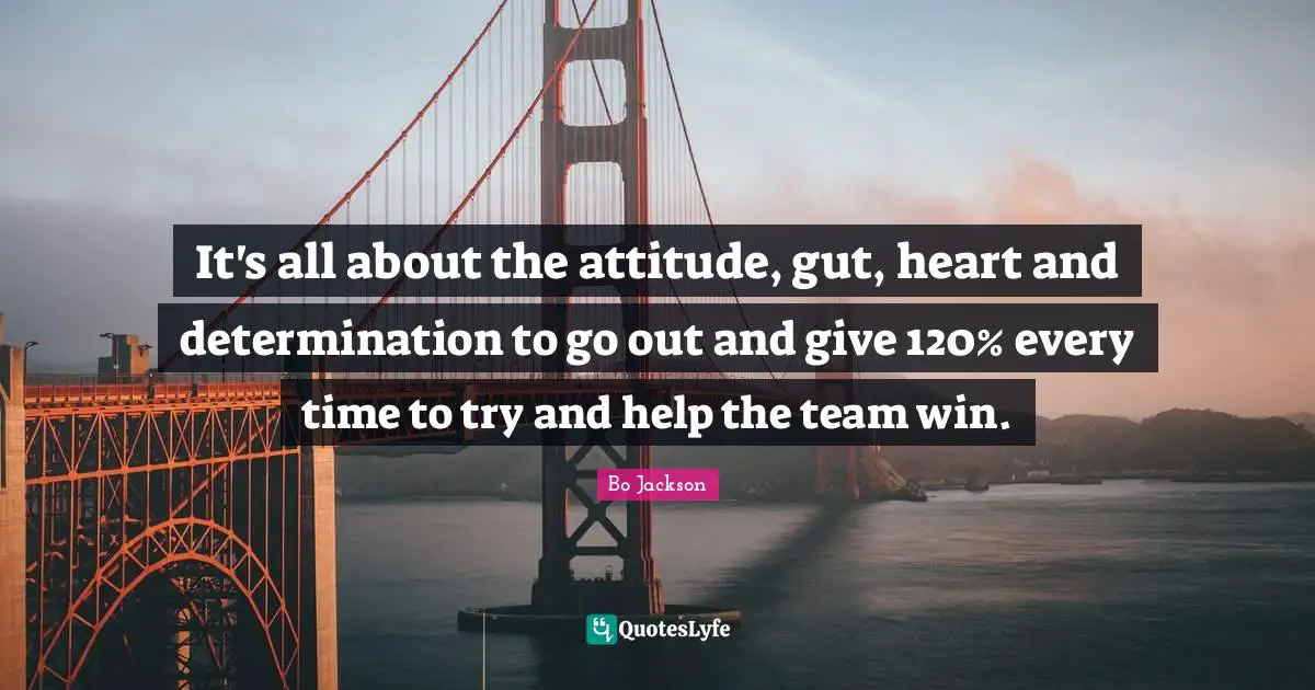 Behaviour Quotes: "It's all about the attitude, gut, heart and determination to go out and give 120% every time to try and help the team win."