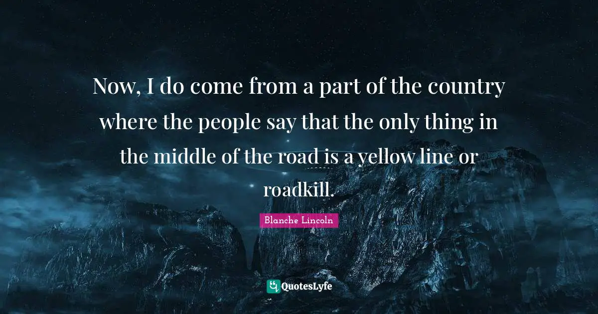 Middle Of The Road Quotes: "Now, I do come from a part of the country where the people say that the only thing in the middle of the road is a yellow line or roadkill."