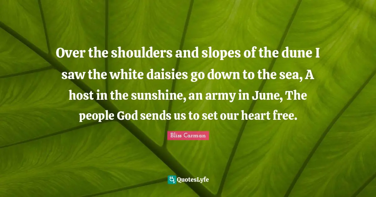 Shoulders Quotes: "Over the shoulders and slopes of the dune I saw the white daisies go down to the sea, A host in the sunshine, an army in June, The people God sends us to set our heart free."