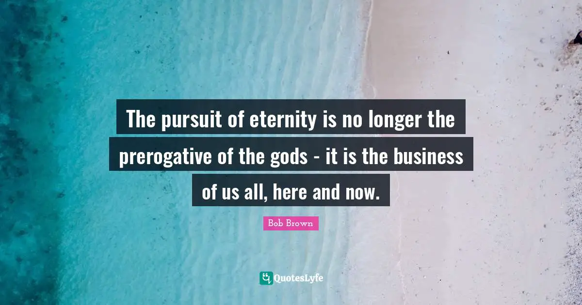 Bob Brown Quotes: "The pursuit of eternity is no longer the prerogative of the gods - it is the business of us all, here and now."