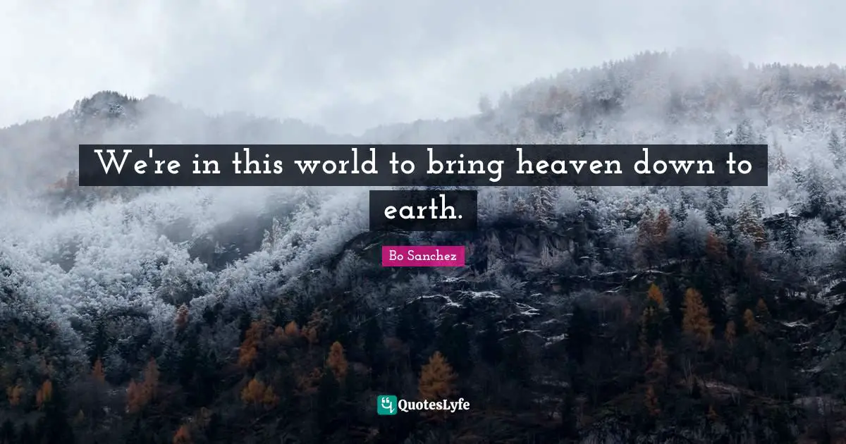 Bo Sanchez Quotes: "We're in this world to bring heaven down to earth."