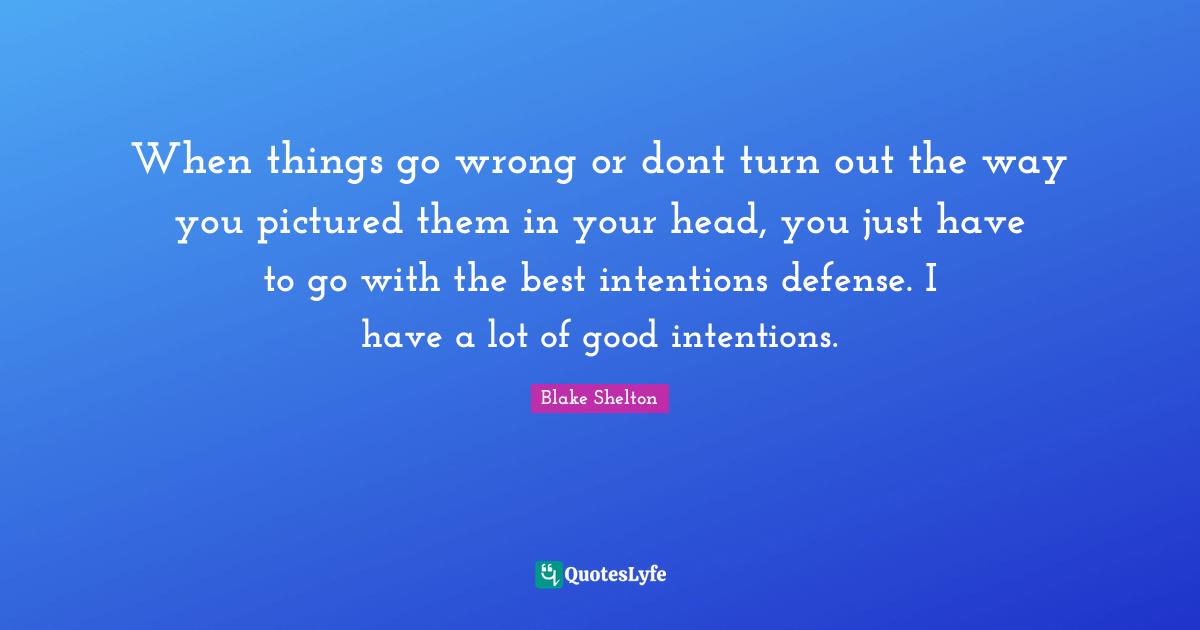 Good Intentions Quotes: "When things go wrong or dont turn out the way you pictured them in your head, you just have to go with the best intentions defense. I have a lot of good intentions."