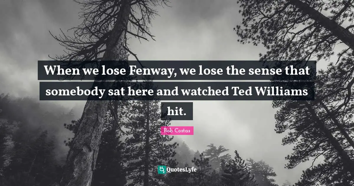 Bob Costas Quotes: "When we lose Fenway, we lose the sense that somebody sat here and watched Ted Williams hit."