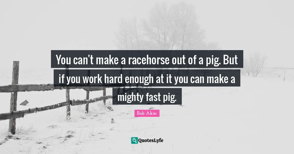 You can't make a racehorse out of a pig. But if you work hard enough at it you can make a mighty fast pig.