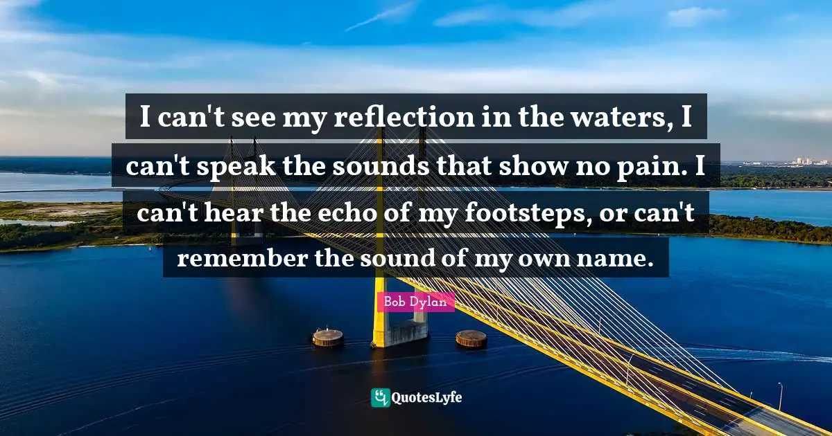 I can't see my reflection in the waters, I can't speak the sounds that show no pain. I can't hear the echo of my footsteps, or can't remember the sound of my own name.