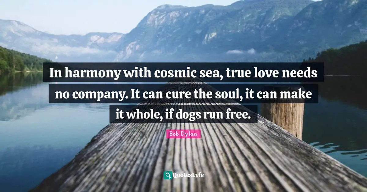 In harmony with cosmic sea, true love needs no company. It can cure the soul, it can make it whole, if dogs run free.