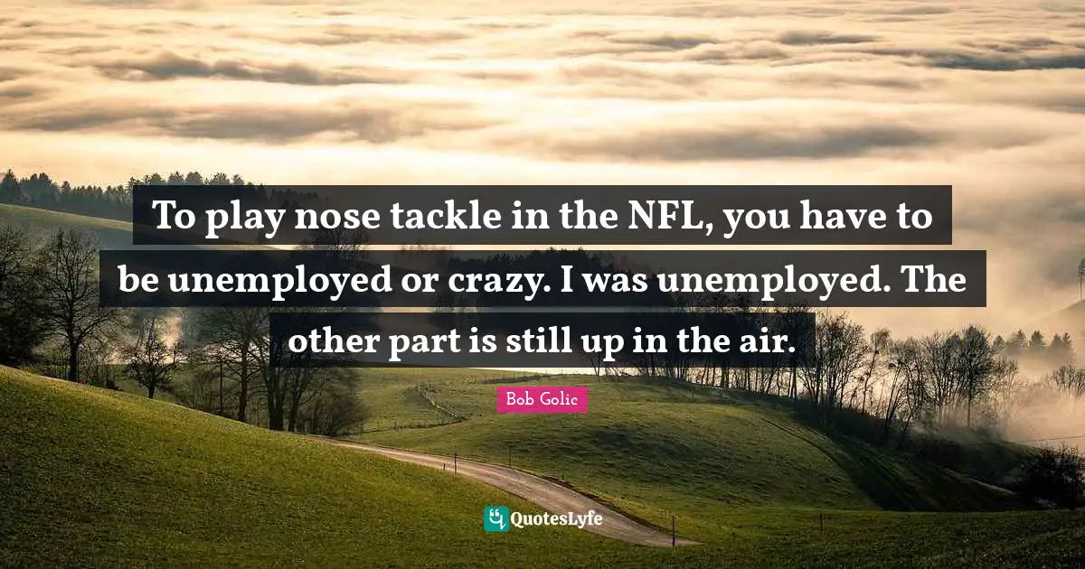 To play nose tackle in the NFL, you have to be unemployed or crazy. I was unemployed. The other part is still up in the air.