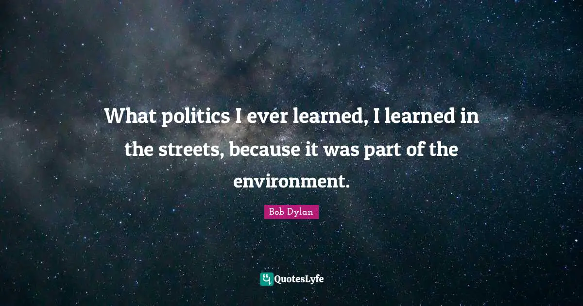 What politics I ever learned, I learned in the streets, because it was part of the environment.