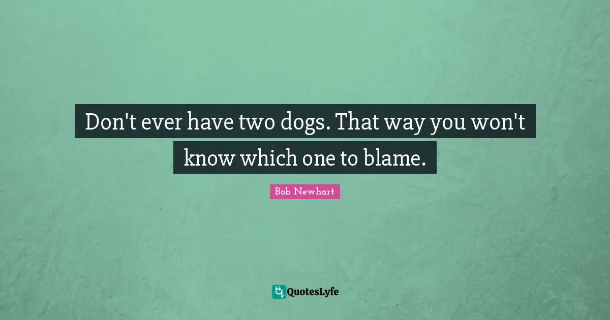 Don't ever have two dogs. That way you won't know which one to blame.