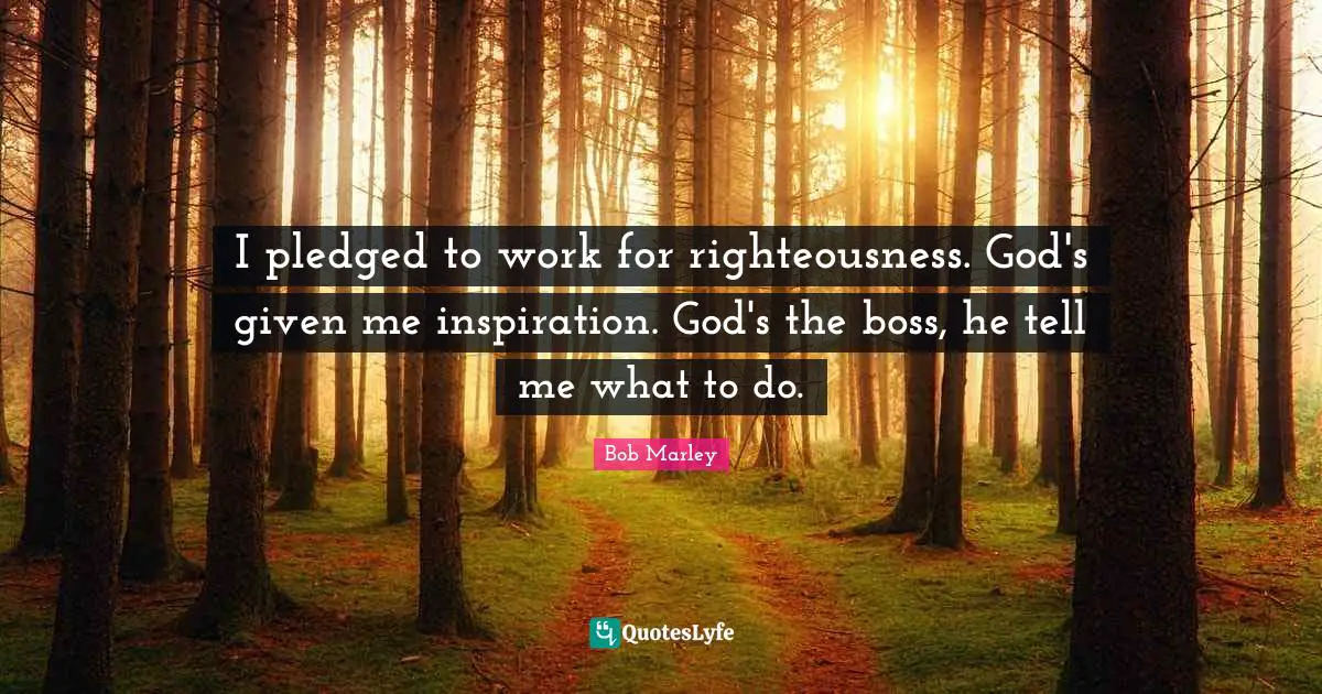 I pledged to work for righteousness. God's given me inspiration. God's the boss, he tell me what to do.