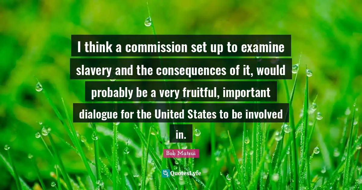I think a commission set up to examine slavery and the consequences of it, would probably be a very fruitful, important dialogue for the United States to be involved in.