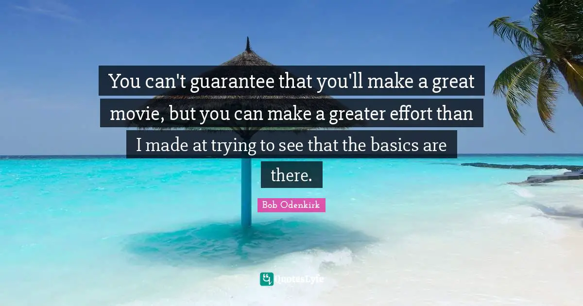 You can't guarantee that you'll make a great movie, but you can make a greater effort than I made at trying to see that the basics are there.