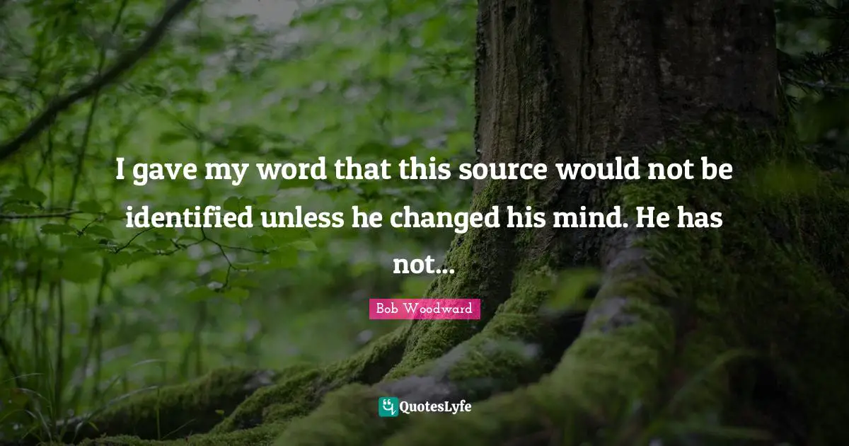I gave my word that this source would not be identified unless he changed his mind. He has not...