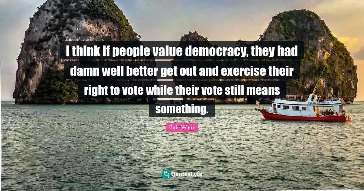 I think if people value democracy, they had damn well better get out and exercise their right to vote while their vote still means something.