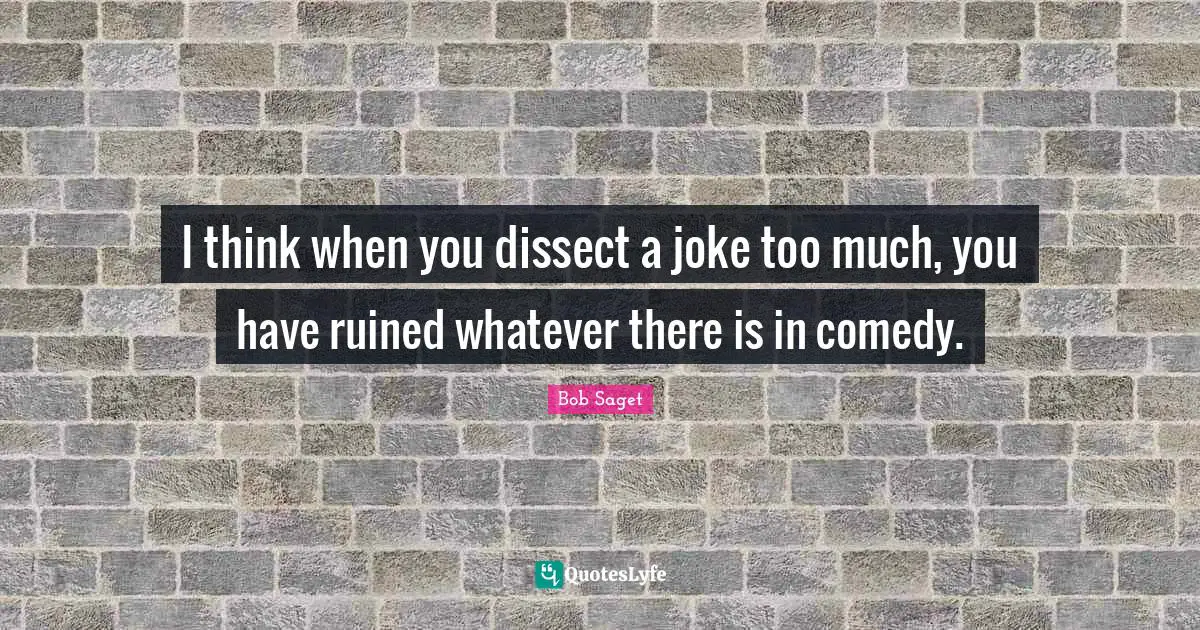I think when you dissect a joke too much, you have ruined whatever there is in comedy.