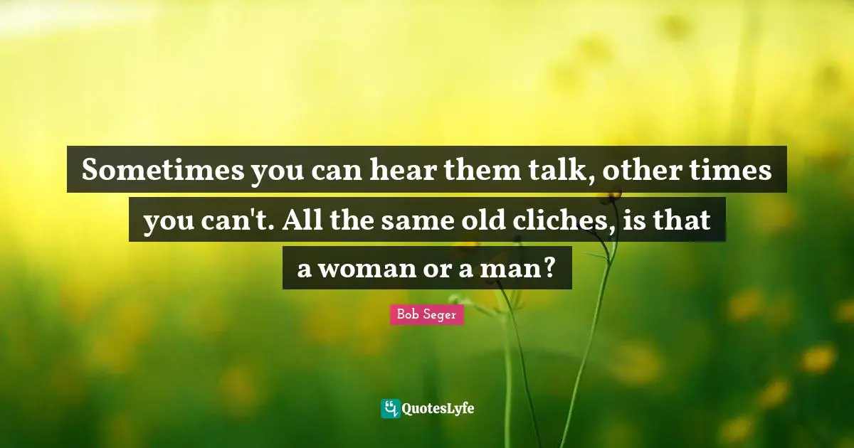 Sometimes you can hear them talk, other times you can't. All the same old cliches, is that a woman or a man?