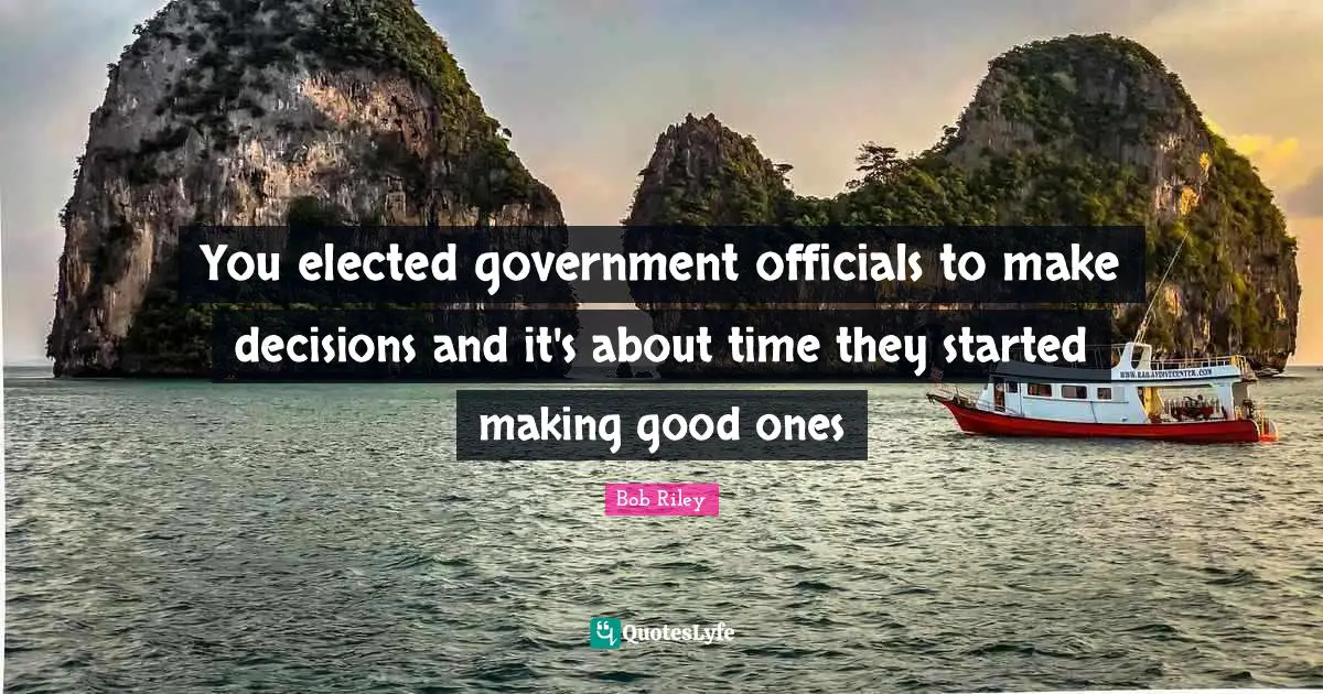 You elected government officials to make decisions and it's about time they started making good ones